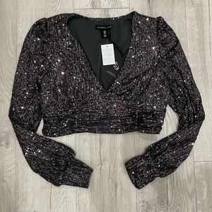 Sincerely Jules Dark Silver/Grey Sequin Crop Top